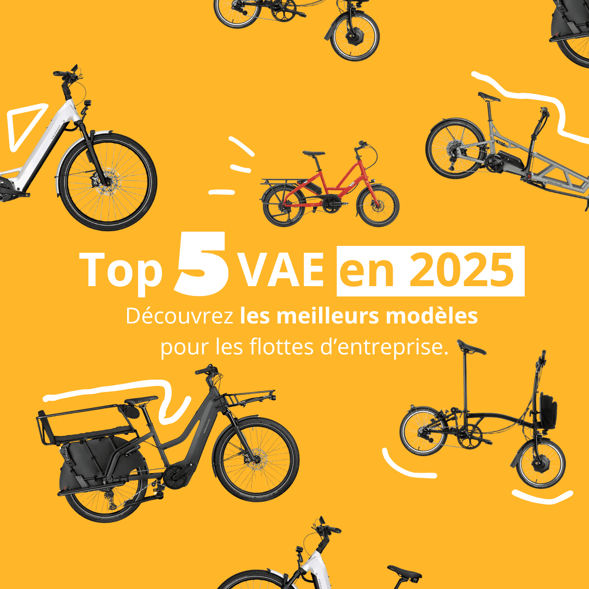 Montage of various electric bikes with text "Top 5 VAE en 2025".